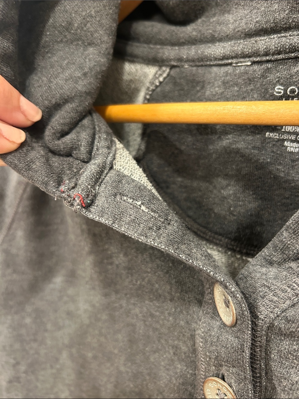 Gray Hooded Button Pullover Sweatshirt - Picture 5 of 9
